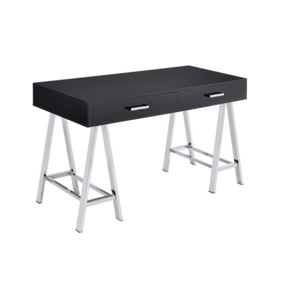 Writing Desk with MDF 2 Drawers and Metal Legs, Black and Chrome