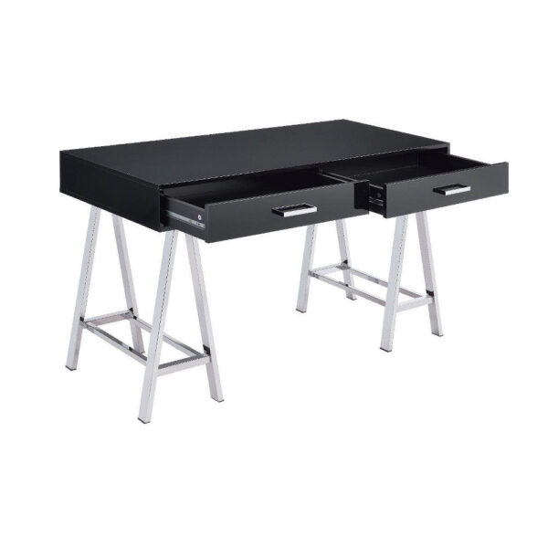 Writing Desk with MDF 2 Drawers and Metal Legs, Black and Chrome