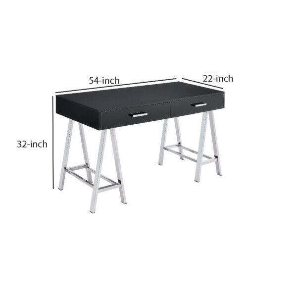 Writing Desk with MDF 2 Drawers and Metal Legs, Black and Chrome