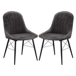 Fabric Upholstered Side Chair, Set of 2, Gray and Black