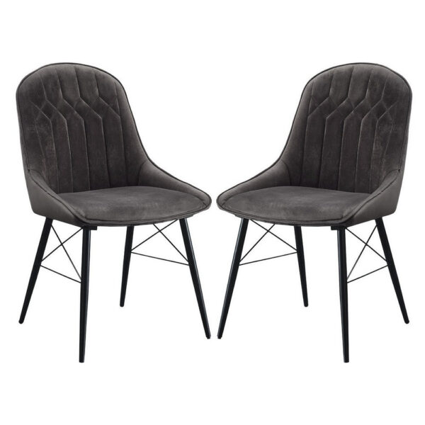 Fabric Upholstered Side Chair, Set of 2, Gray and Black