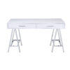 Writing Desk with MDF 2 Drawers and Metal Legs, White and Chrome