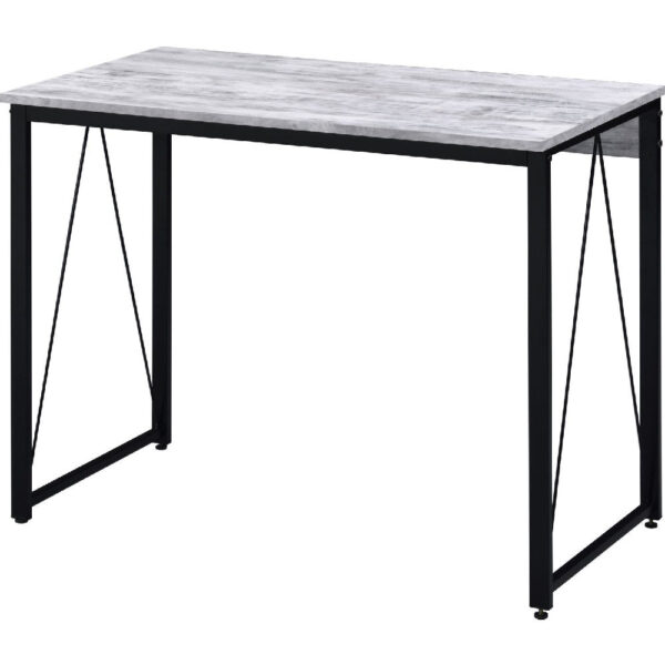 Writing Desk with V Shaped Accent and Distressed Look, White