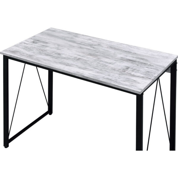 Writing Desk with V Shaped Accent and Distressed Look, White