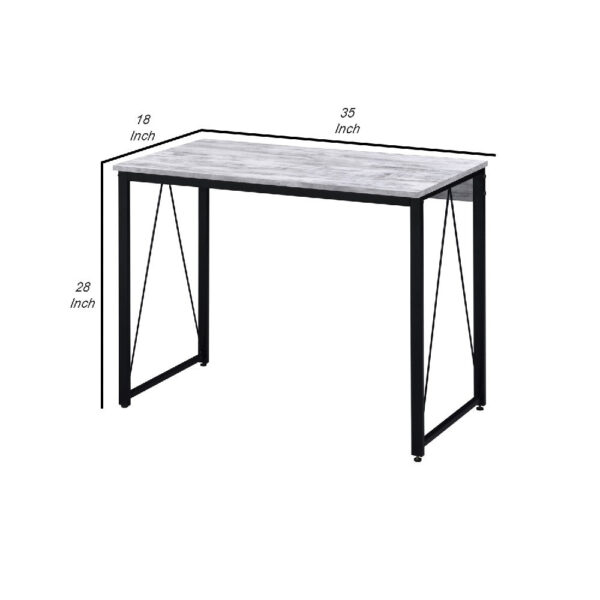 Writing Desk with V Shaped Accent and Distressed Look, White