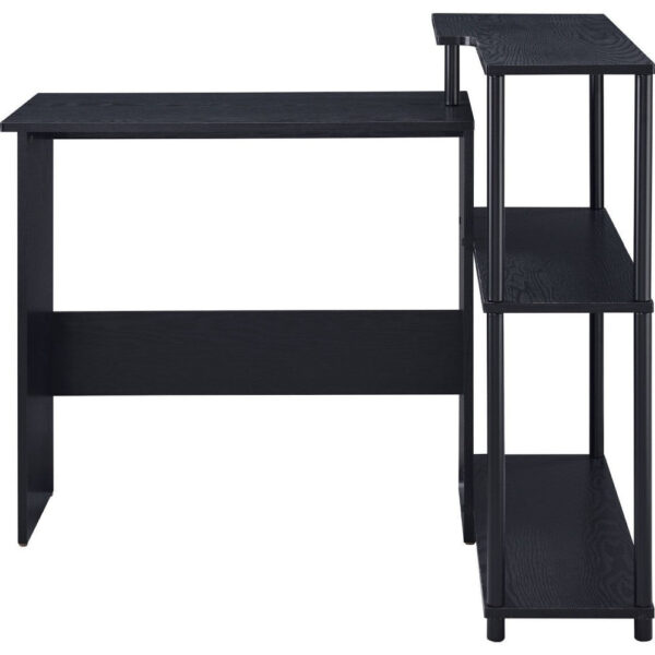 Writing Desk with L Shaped Design and 3 Tier Wooden Shelves, Black