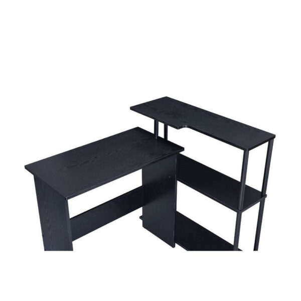 Writing Desk with L Shaped Design and 3 Tier Wooden Shelves, Black