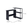 Writing Desk with L Shaped Design and 3 Tier Wooden Shelves, Black