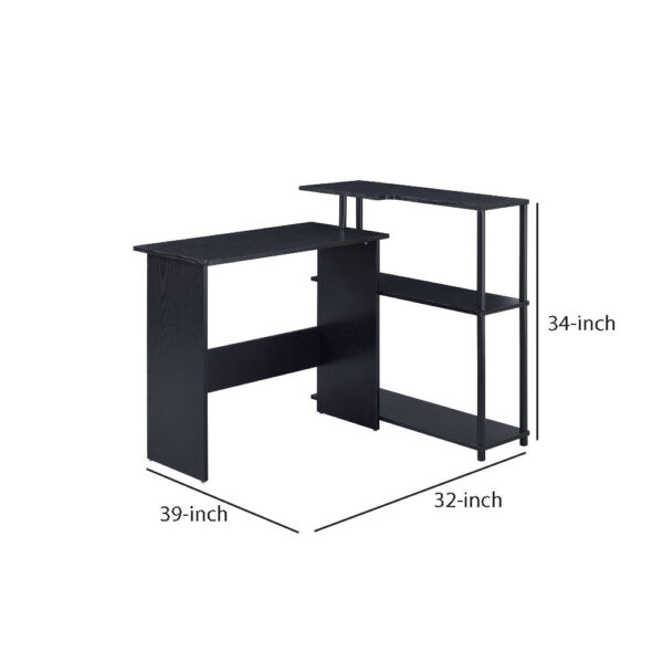 Writing Desk with L Shaped Design and 3 Tier Wooden Shelves, Black