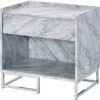 Faux Marble Accent Table with Chrome Finish, White
