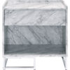 Faux Marble Accent Table with Chrome Finish, White