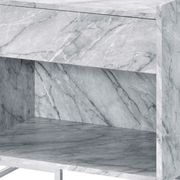 Faux Marble Accent Table with Chrome Finish, White