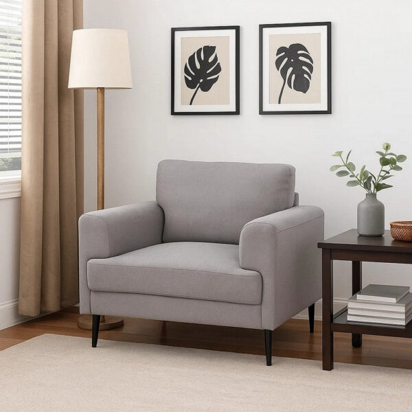 Chair with Fabric Upholstery and Sleek Metal Legs, Gray