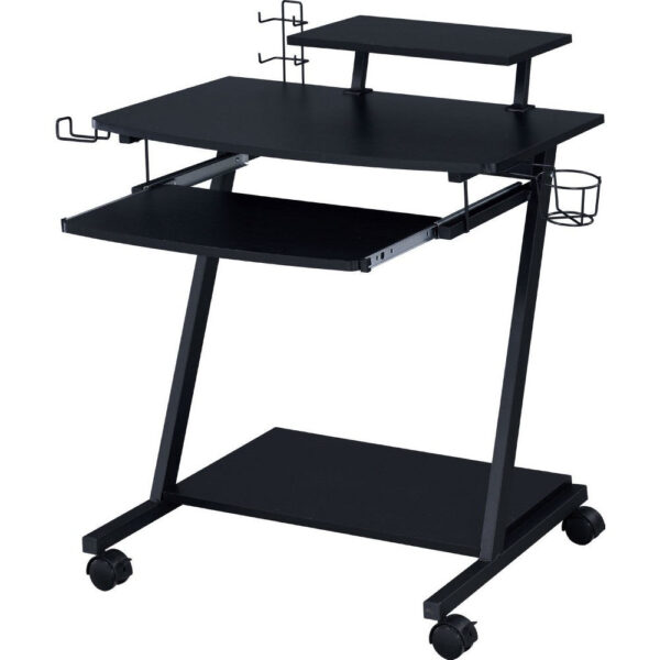 Gaming Desk with Metal Frame and Casters, Black