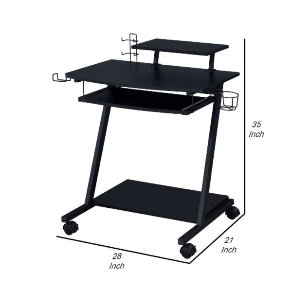 Gaming Desk with Metal Frame and Casters, Black