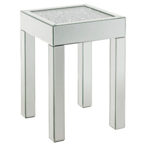 End Table with Faux Acrylic Diamond Top and Block Legs, Silver