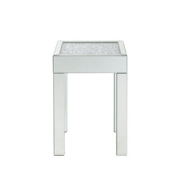 End Table with Faux Acrylic Diamond Top and Block Legs, Silver