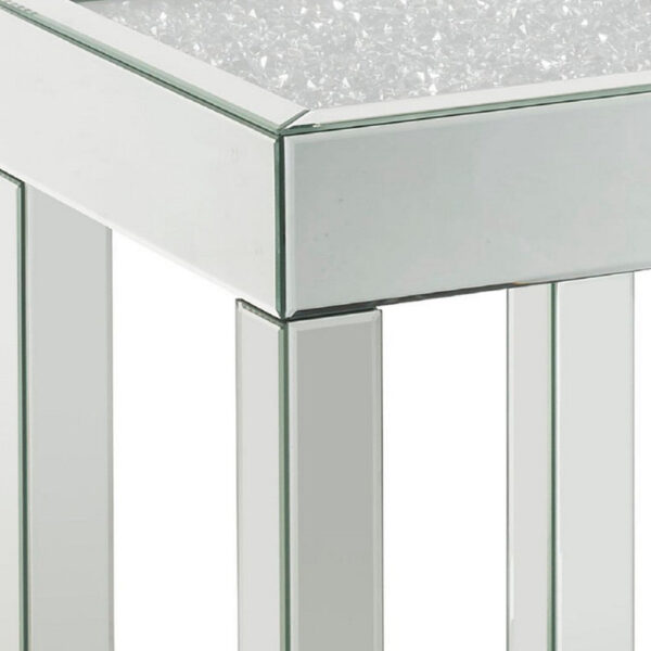End Table with Faux Acrylic Diamond Top and Block Legs, Silver
