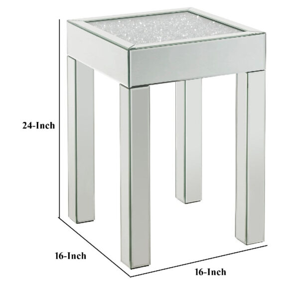 End Table with Faux Acrylic Diamond Top and Block Legs, Silver