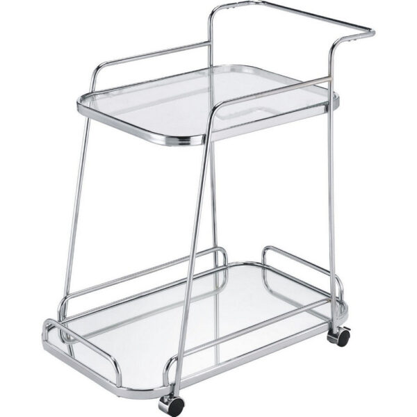 Clear Glass 2-Tier Serving Cart With Chrome Finish