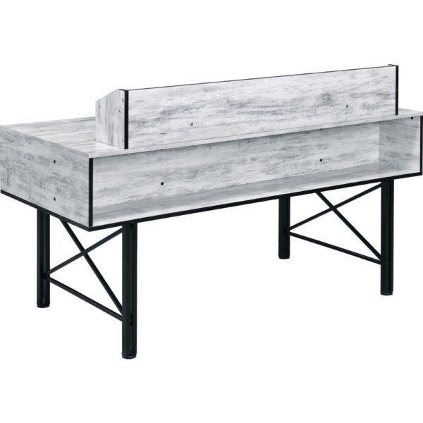 Computer Desk with 5 Drawers and Grains, Antique White and Black