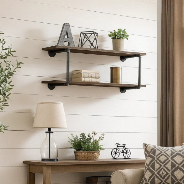 Antique Metal Framed Wall Rack, Brown and Gray