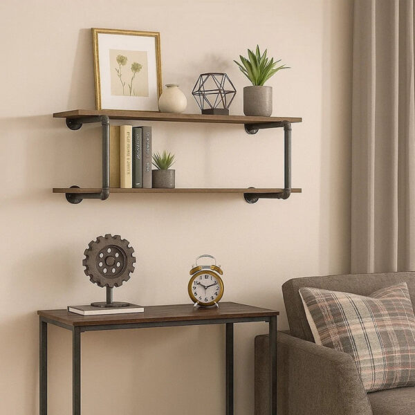 Antique Metal Framed Wall Rack, Brown and Gray