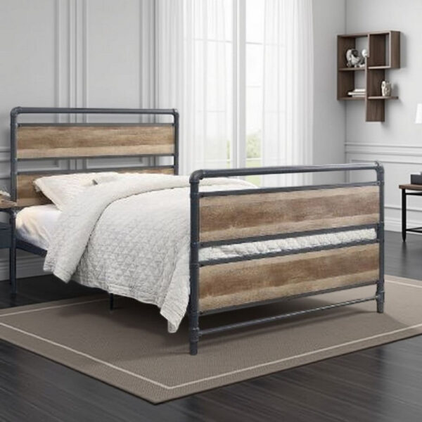 Metal Framed Full Bed, Brown and Gray