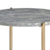 End Table with Oval Marble Top and X Shaped Support, Gray and Gold