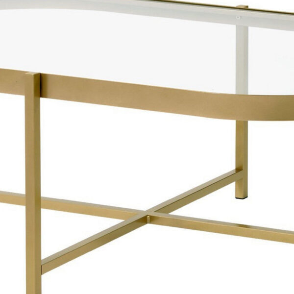 Coffee Table with Oblong Glass Top and Metal Frame, Gold