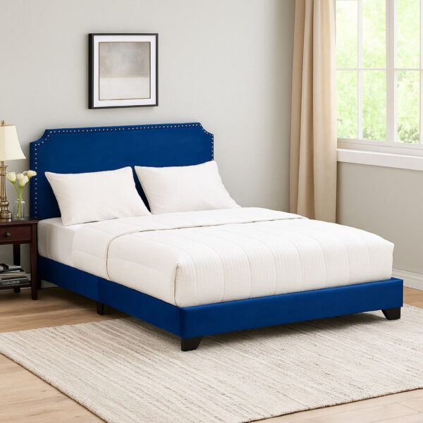 1502202669916f3c1ab67.jpeg Queen Bed with Platform Style and Nailhead Trim, Blue