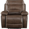 Leatherette Power Recliner with Nailhead Trim Accent, Brown