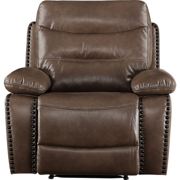 Leatherette Power Recliner with Nailhead Trim Accent, Brown