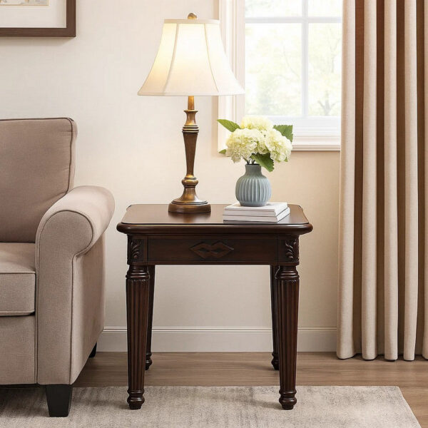 End Table with Traditional Style and Turned Legs, Espresso Brown