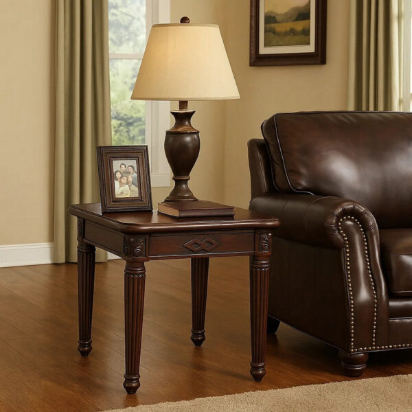 End Table with Traditional Style and Turned Legs, Espresso Brown