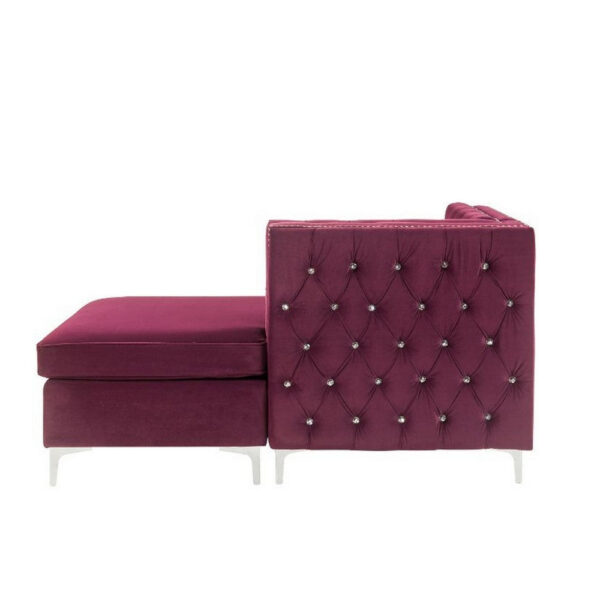 Chaise with Velvet Upholstery and Metal Legs, Red