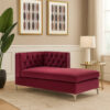 Chaise with Velvet Upholstery and Metal Legs, Red