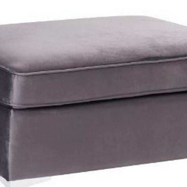 Ottoman with Velvet Upholstery and Metal Legs, Gray