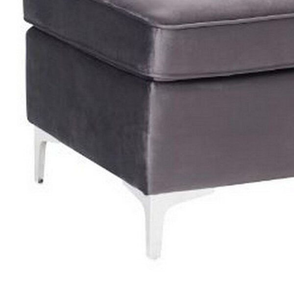 Ottoman with Velvet Upholstery and Metal Legs, Gray