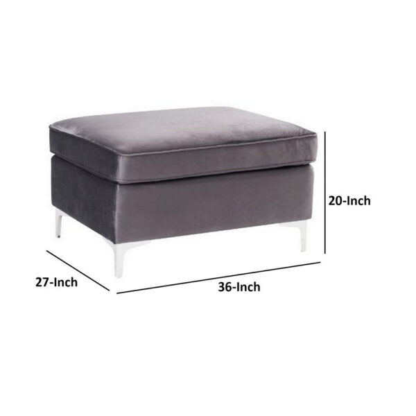 Ottoman with Velvet Upholstery and Metal Legs, Gray