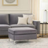 Ottoman with Velvet Upholstery and Metal Legs, Gray