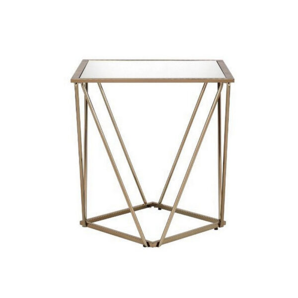 End Table with Mirror Top and Open Geometric Base, Champagne Gold