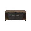 Coffee Table with 2 Barn Sliding Glass Doors and Pull Out Tray, Brown