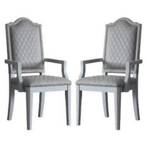 Arm Chair with Padded Seat and Arched Top, Set of 2, Beige