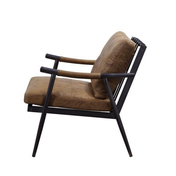Accent Chair with Leatherette Seat and Tubular Frame, Brown