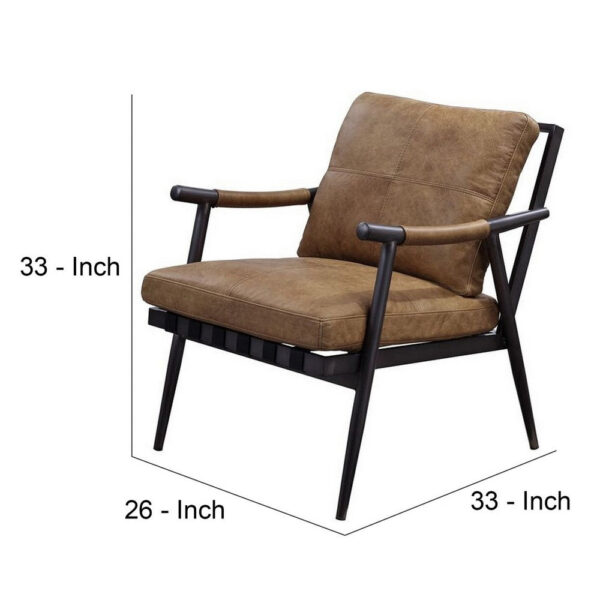 Accent Chair with Leatherette Seat and Tubular Frame, Brown