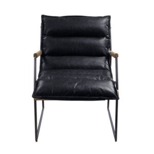 Accent Chair with Leatherette Seat and Metal Frame, Black