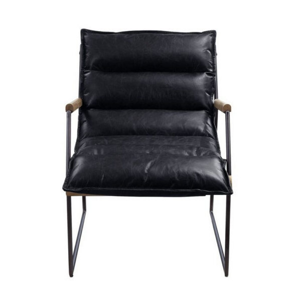 Accent Chair with Leatherette Seat and Metal Frame, Black