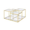 Coffee Table with Glass Top and Tubular Frame, Gold