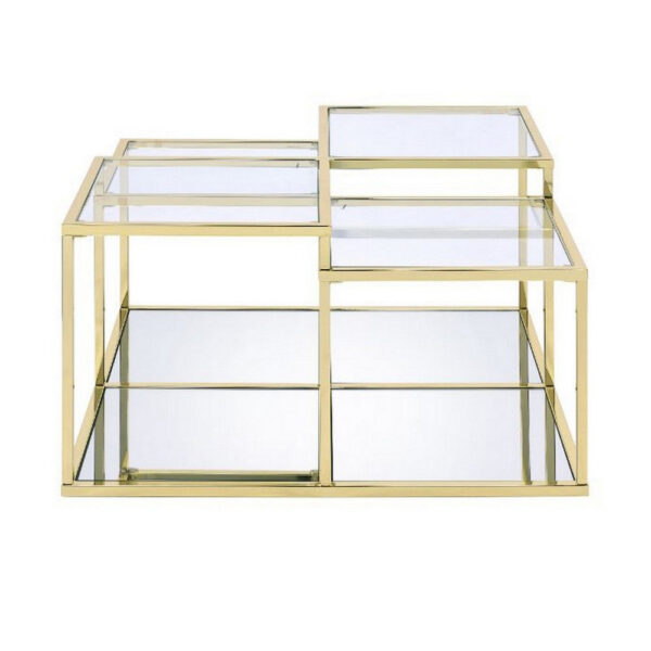 Coffee Table with Glass Top and Tubular Frame, Gold